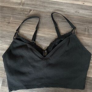 Aerie Black Lace Ribbed Bralette NWOT XL